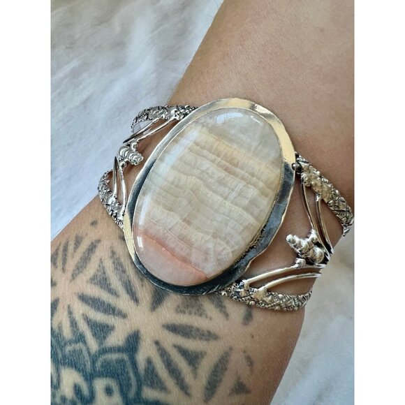 Handmade Jewelry - 925 Nurturing Peach Calcite Cuff Bracelet